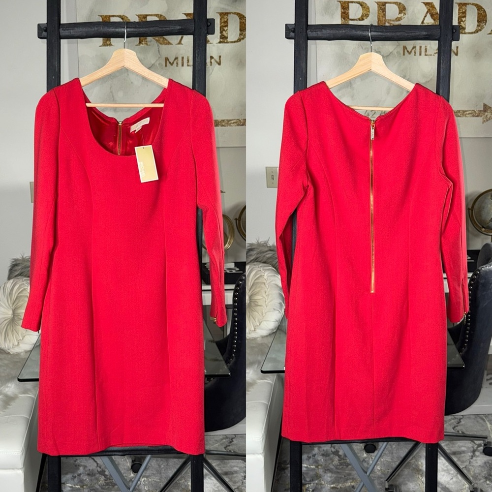 Michael Michael Kors Red Scoop Neck Long Sleeve Mini Dress Women’s XL New NWT